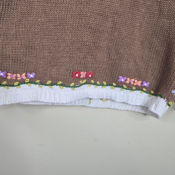 Jennifer Reed Hand Knit Floral Embellished Cotton Blend Sweater Size L - Picture 8 of 8